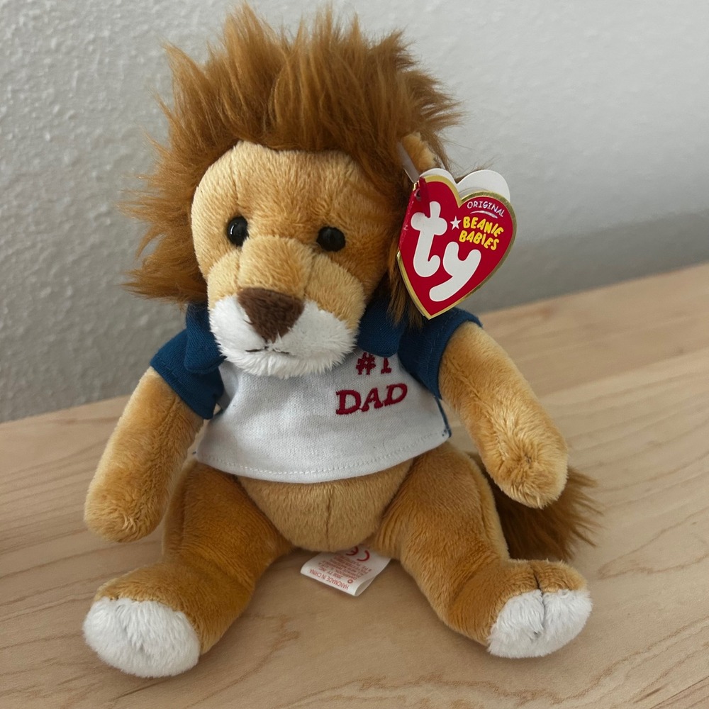 2006 Ty Beanie Babies My Dad Lion Plush #1 Dad Shirt Brown Tan 8 Inch Dad gift